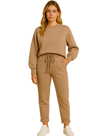 Zephanie Women's Homewear Set – Comfortable Outfit with Round Neck Sweater and High-Waisted Pants