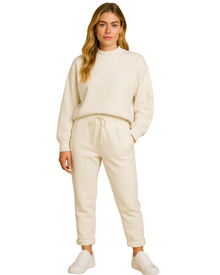Zephanie Women's Homewear Set – Comfortable Outfit with Round Neck Sweater and High-Waisted Pants