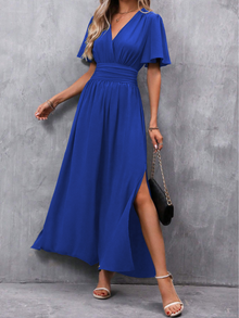 Eliza Long Dress Woman – Elegant Dress with Belt and Flowing Skirt for Luxury Occasions