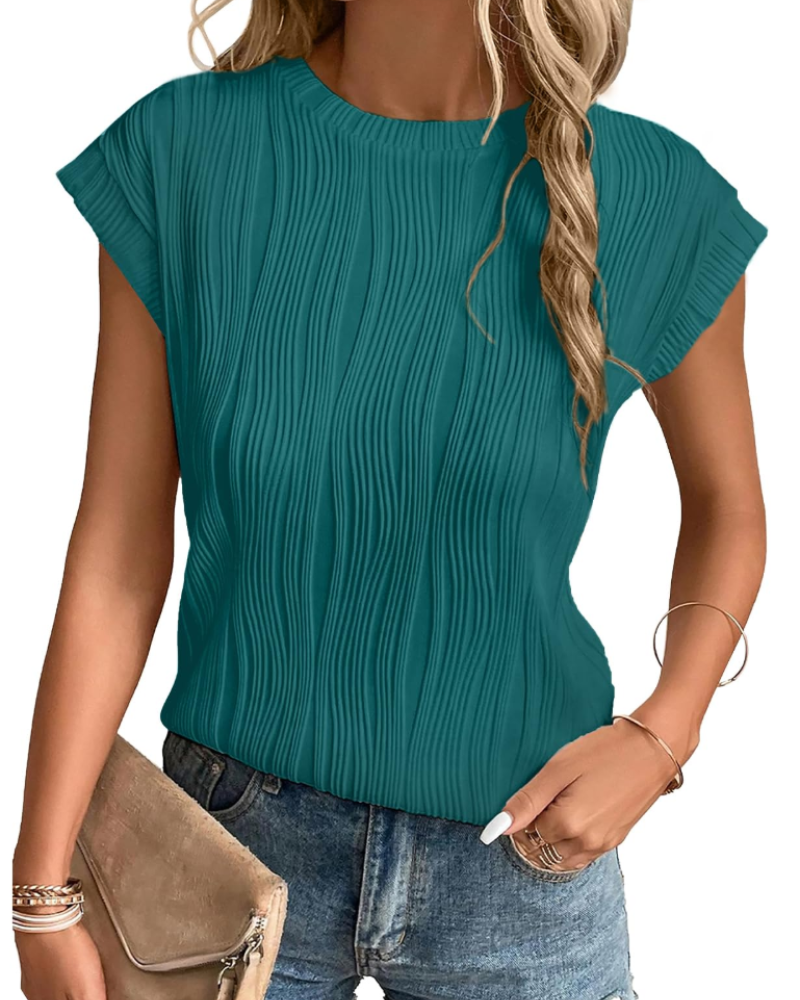 Zuri Women's T-Shirt – Textured Knit Top with Batwing Sleeves & Chic Loose Fit