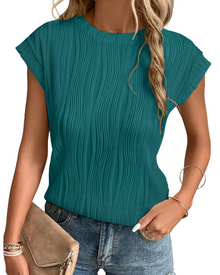 Zuri Women's T-Shirt – Textured Knit Top with Batwing Sleeves & Chic Loose Fit