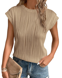 Zuri Women's T-Shirt – Textured Knit Top with Batwing Sleeves & Chic Loose Fit