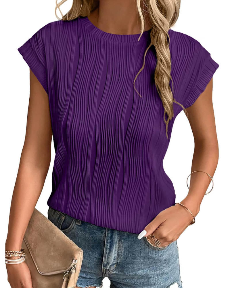 Zuri Women's T-Shirt – Textured Knit Top with Batwing Sleeves & Chic Loose Fit