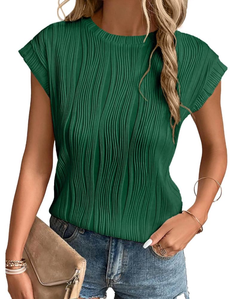 Zuri Women's T-Shirt – Textured Knit Top with Batwing Sleeves & Chic Loose Fit