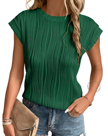 Zuri Women's T-Shirt – Textured Knit Top with Batwing Sleeves & Chic Loose Fit