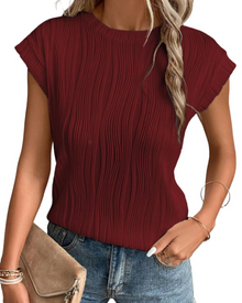 Zuri Women's T-Shirt – Textured Knit Top with Batwing Sleeves & Chic Loose Fit