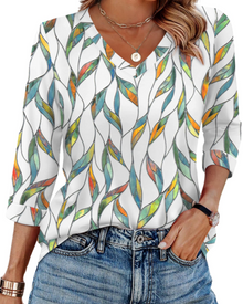 Indie Women's Tunic – V-Neck Top with 3/4 Sleeves, Loose Fit, Basic & Comfortable