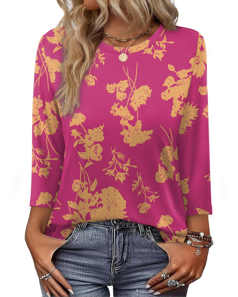 Indie Women's Tunic – V-Neck Top with 3/4 Sleeves, Loose Fit, Basic & Comfortable