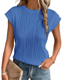 Zuri Women's T-Shirt – Textured Knit Top with Batwing Sleeves & Chic Loose Fit