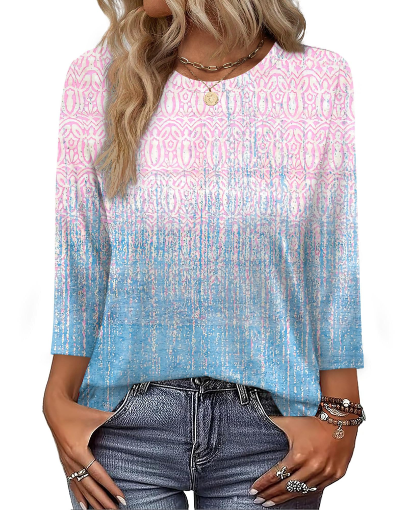 Indie Women's Tunic – V-Neck Top with 3/4 Sleeves, Loose Fit, Basic & Comfortable