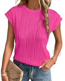 Zuri Women's T-Shirt – Textured Knit Top with Batwing Sleeves & Chic Loose Fit