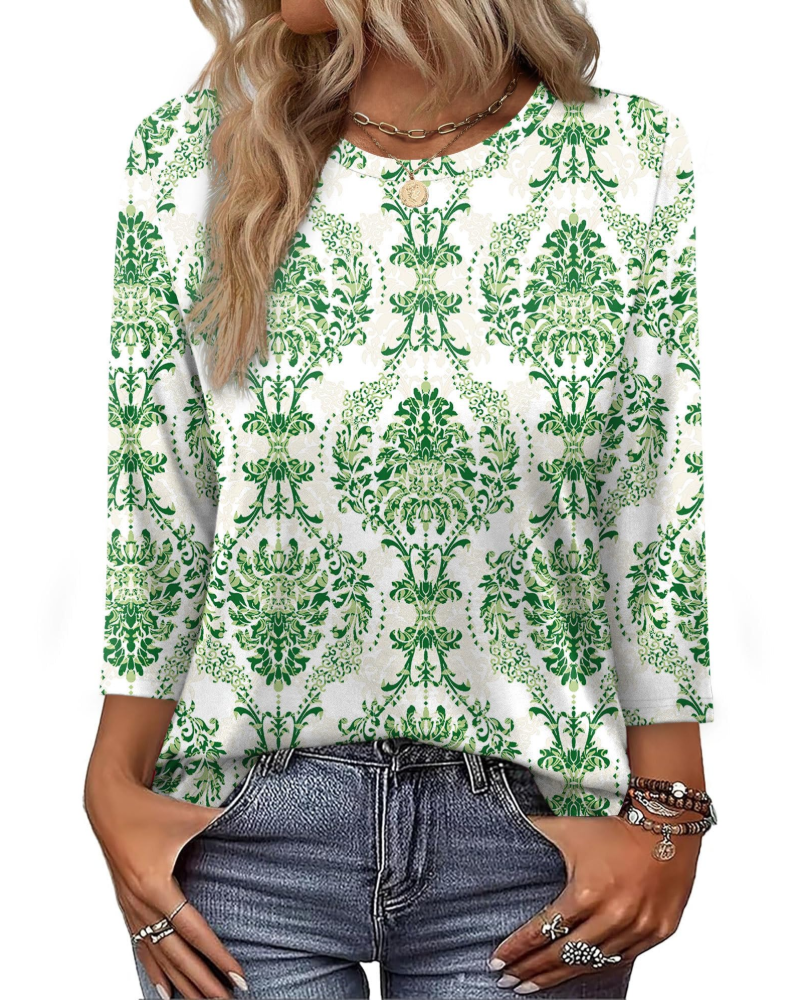 Indie Women's Tunic – V-Neck Top with 3/4 Sleeves, Loose Fit, Basic & Comfortable