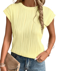 Zuri Women's T-Shirt – Textured Knit Top with Batwing Sleeves & Chic Loose Fit