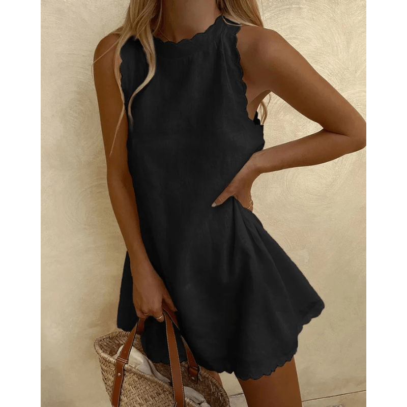 Tosca Midi Dress Women – Lightweight Summer Dress with Elegant Scalloped Edge and Sleeveless Design