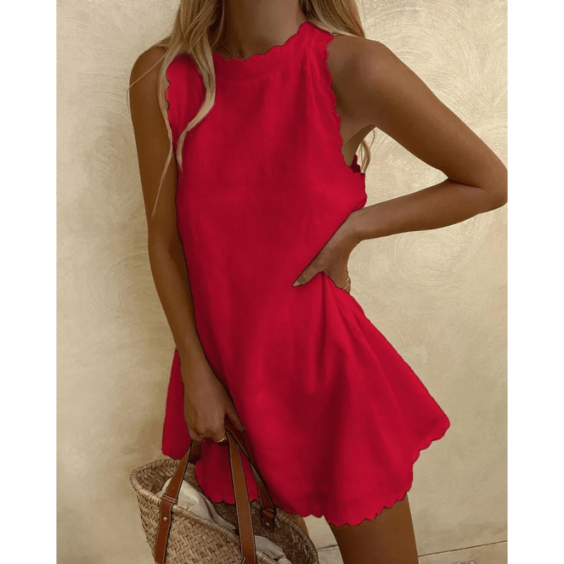Tosca Midi Dress Women – Lightweight Summer Dress with Elegant Scalloped Edge and Sleeveless Design