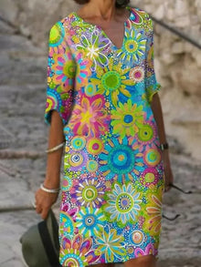 Brianna Robe Bohemian Woman – Summer Dress with Floral Pattern with Fluid Cut & Chic Casual Style