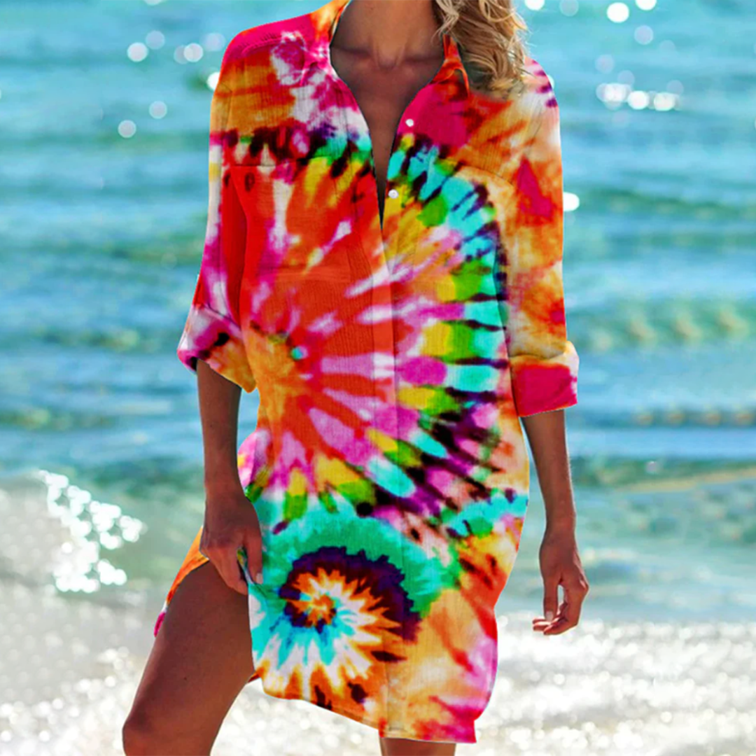 Valencia-Classique Dress Shirt Woman – Elegant A-line Dress in Summer Colors
