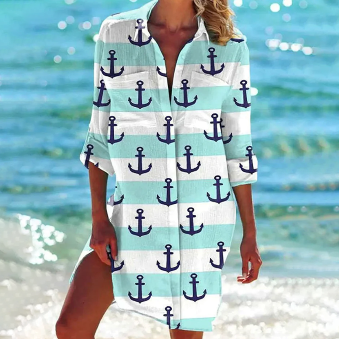 Valencia-Classique Dress Shirt Woman – Elegant A-line Dress in Summer Colors