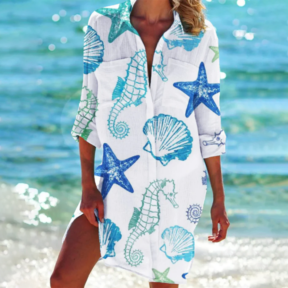 Valencia-Classique Dress Shirt Woman – Elegant A-line Dress in Summer Colors