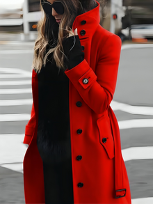 Mhel Trenchcoat Femme – Elegant Coat with High Collar & Flattering Waist Belt