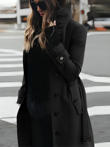Mhel Trenchcoat Femme – Elegant Coat with High Collar & Flattering Waist Belt