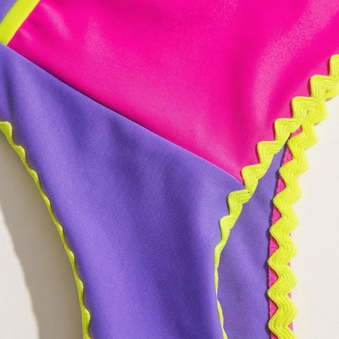 Solara Color Block Sporty 3 Piece Bikini Set