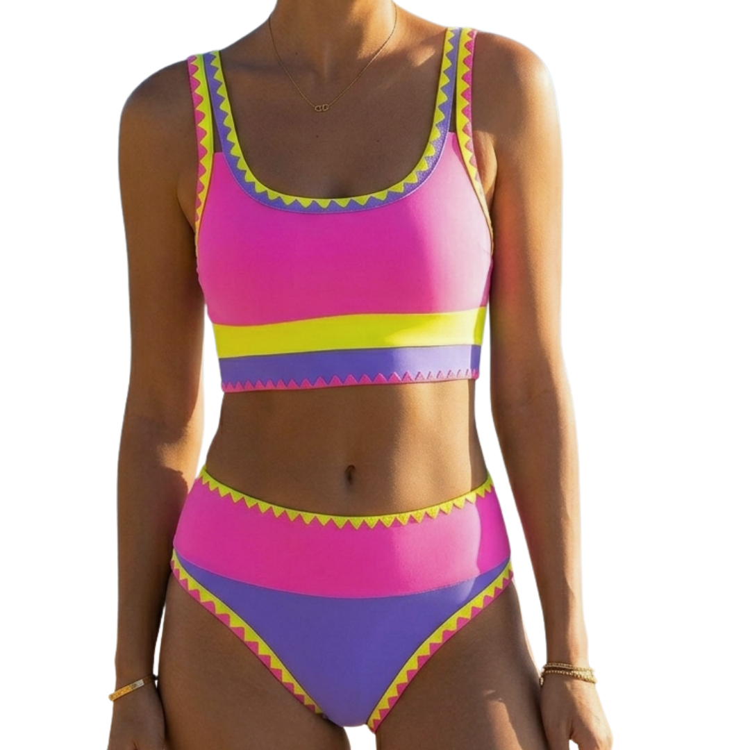 Solara Color Block Sporty 3 Piece Bikini Set