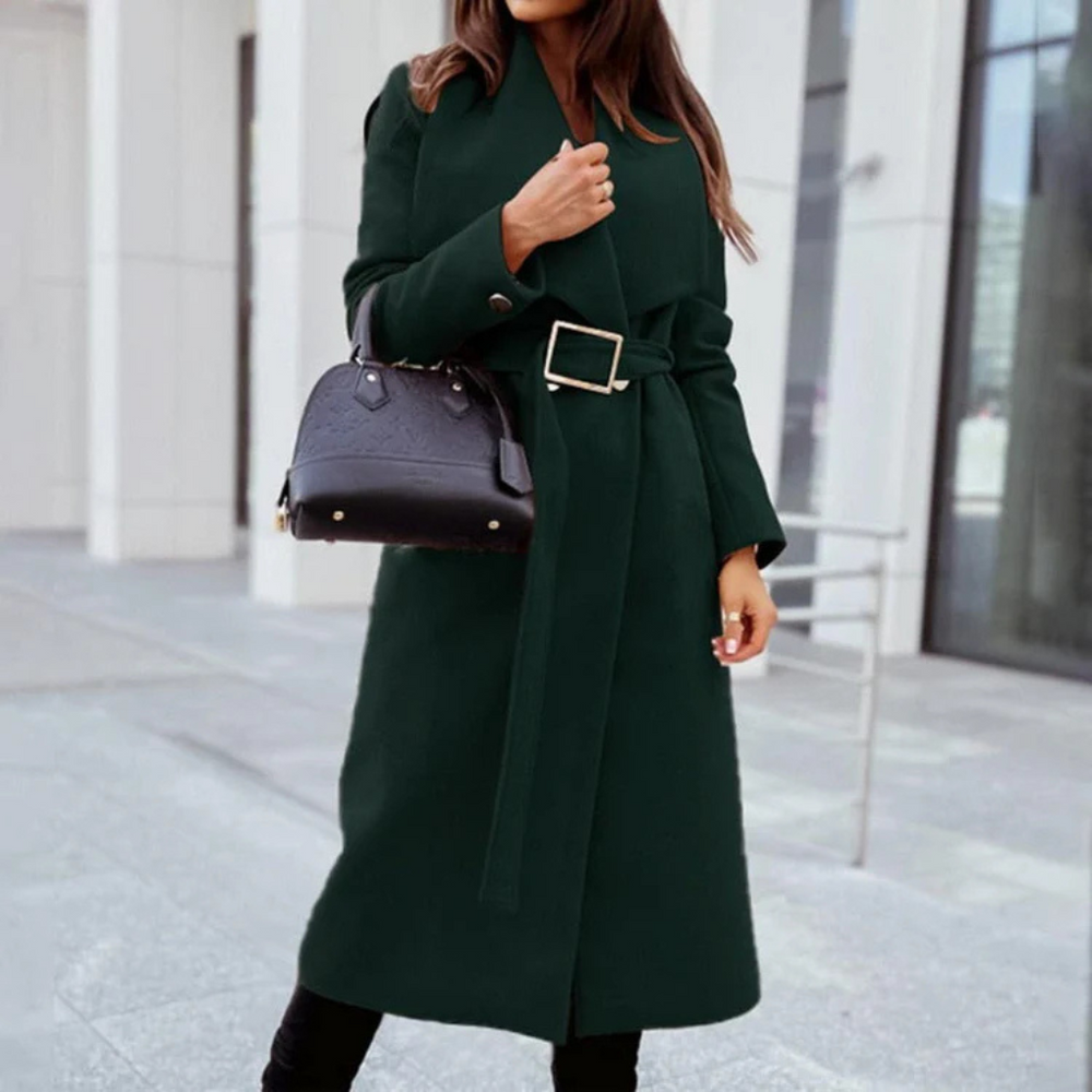 Carmen Long Wool Blend Coat for Women – Elegant Oversize Collar & Soft Textured Fabric