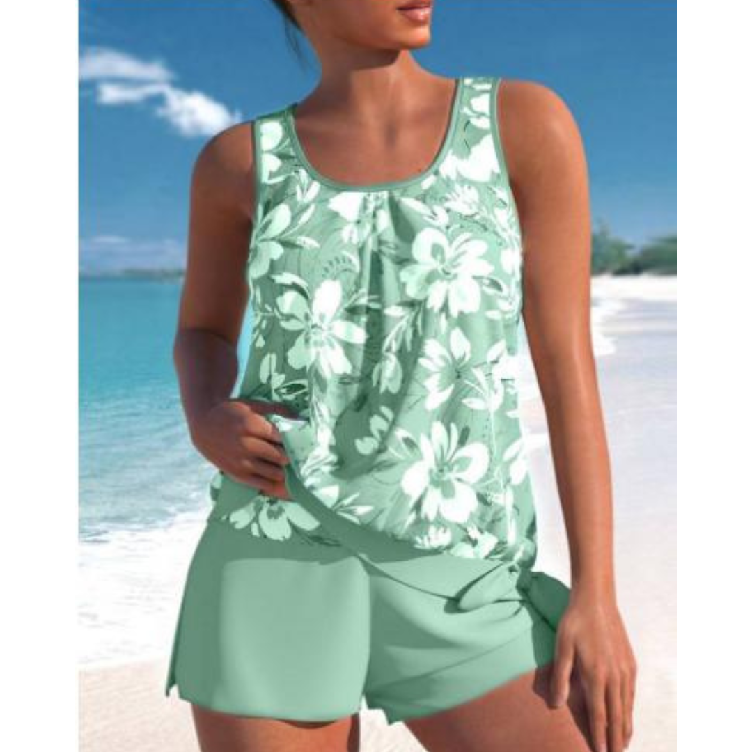 Tankini Woman Adalina – Swimsuit with Floral Print with Shorts & Comfortable Sleeveless Cut