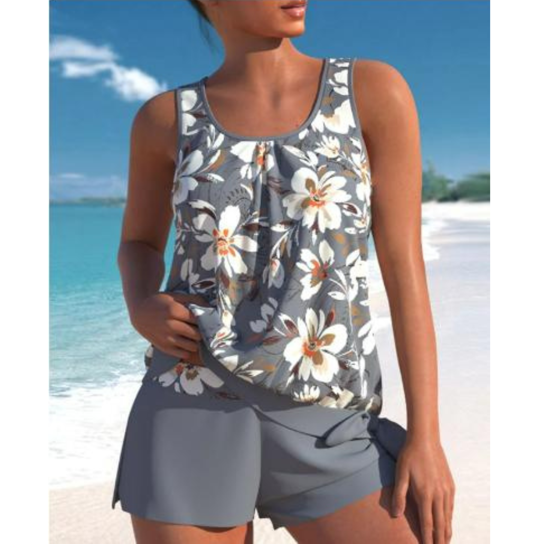 Tankini Woman Adalina – Swimsuit with Floral Print with Shorts & Comfortable Sleeveless Cut