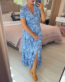 Vernelie Women's Maxi Dress – Buttoned Floral Dress, Flowing Fit & Romantic Style