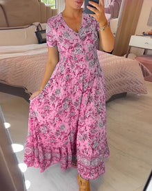 Vernelie Women's Maxi Dress – Buttoned Floral Dress, Flowing Fit & Romantic Style
