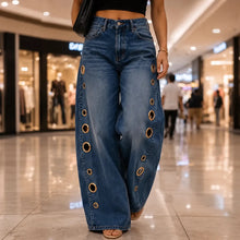 Velmora – Wide Leg Jeans with Brass Grommet Side Detail, High Rise
