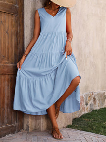 Vellaria Dress – Chic Women's Sleeveless Long Summer Dress with Ruffles and Flowing Fabric