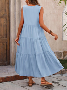 Vellaria Dress – Chic Women's Sleeveless Long Summer Dress with Ruffles and Flowing Fabric