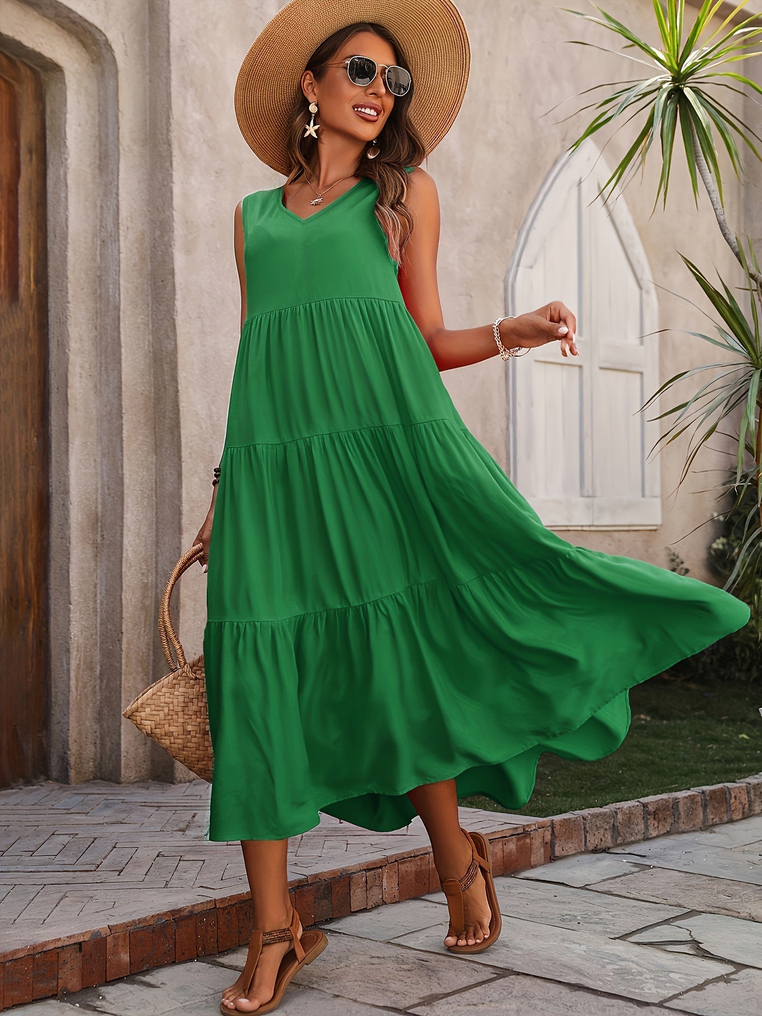 Vellaria Dress – Chic Women's Sleeveless Long Summer Dress with Ruffles and Flowing Fabric