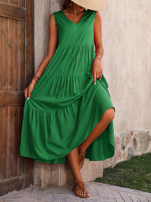 Vellaria Dress – Chic Women's Sleeveless Long Summer Dress with Ruffles and Flowing Fabric