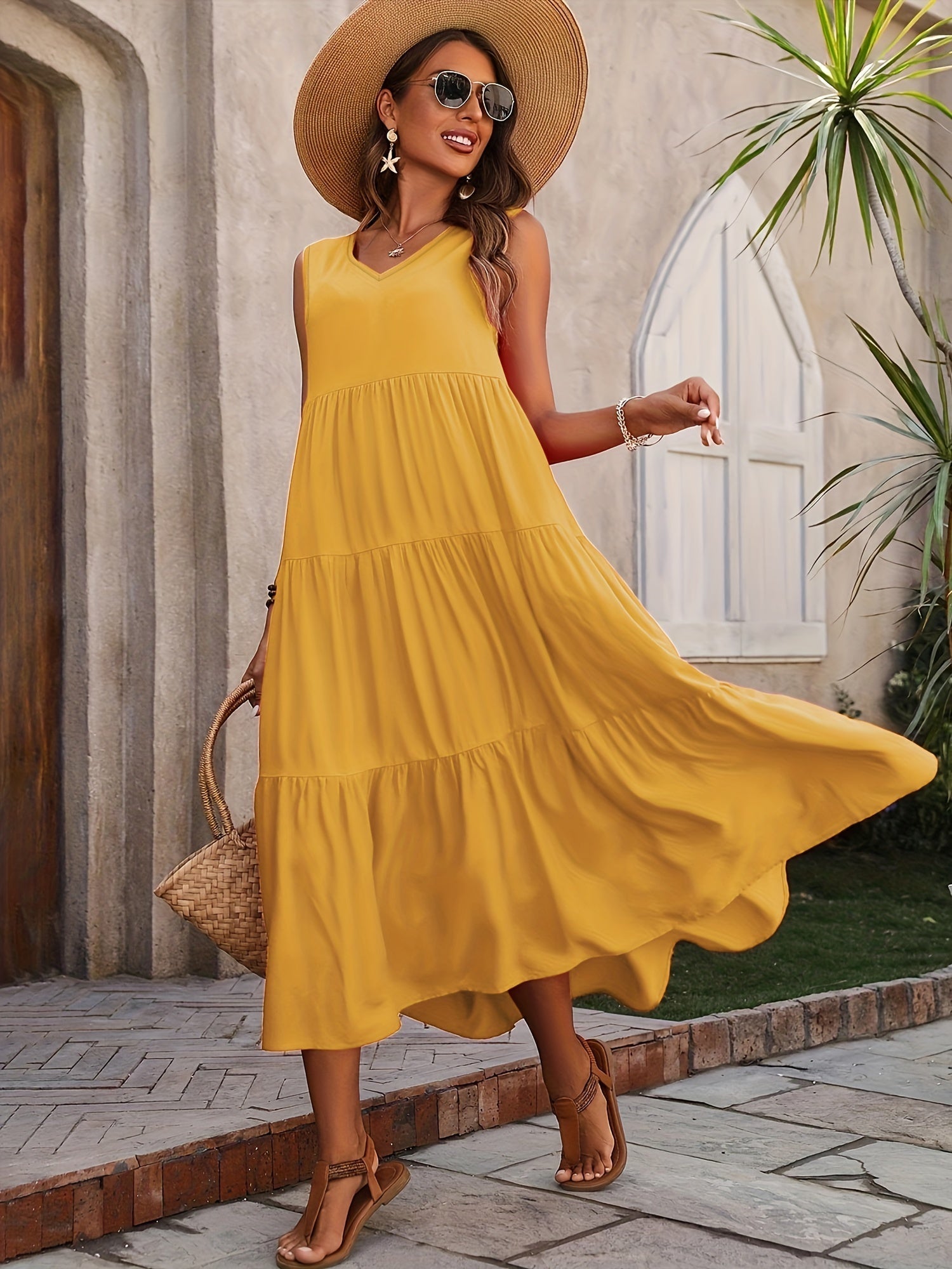Vellaria Dress – Chic Women's Sleeveless Long Summer Dress with Ruffles and Flowing Fabric