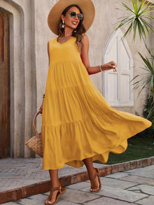 Vellaria Dress – Chic Women's Sleeveless Long Summer Dress with Ruffles and Flowing Fabric