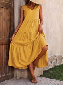 Vellaria Dress – Chic Women's Sleeveless Long Summer Dress with Ruffles and Flowing Fabric