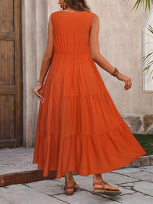 Vellaria Dress – Chic Women's Sleeveless Long Summer Dress with Ruffles and Flowing Fabric