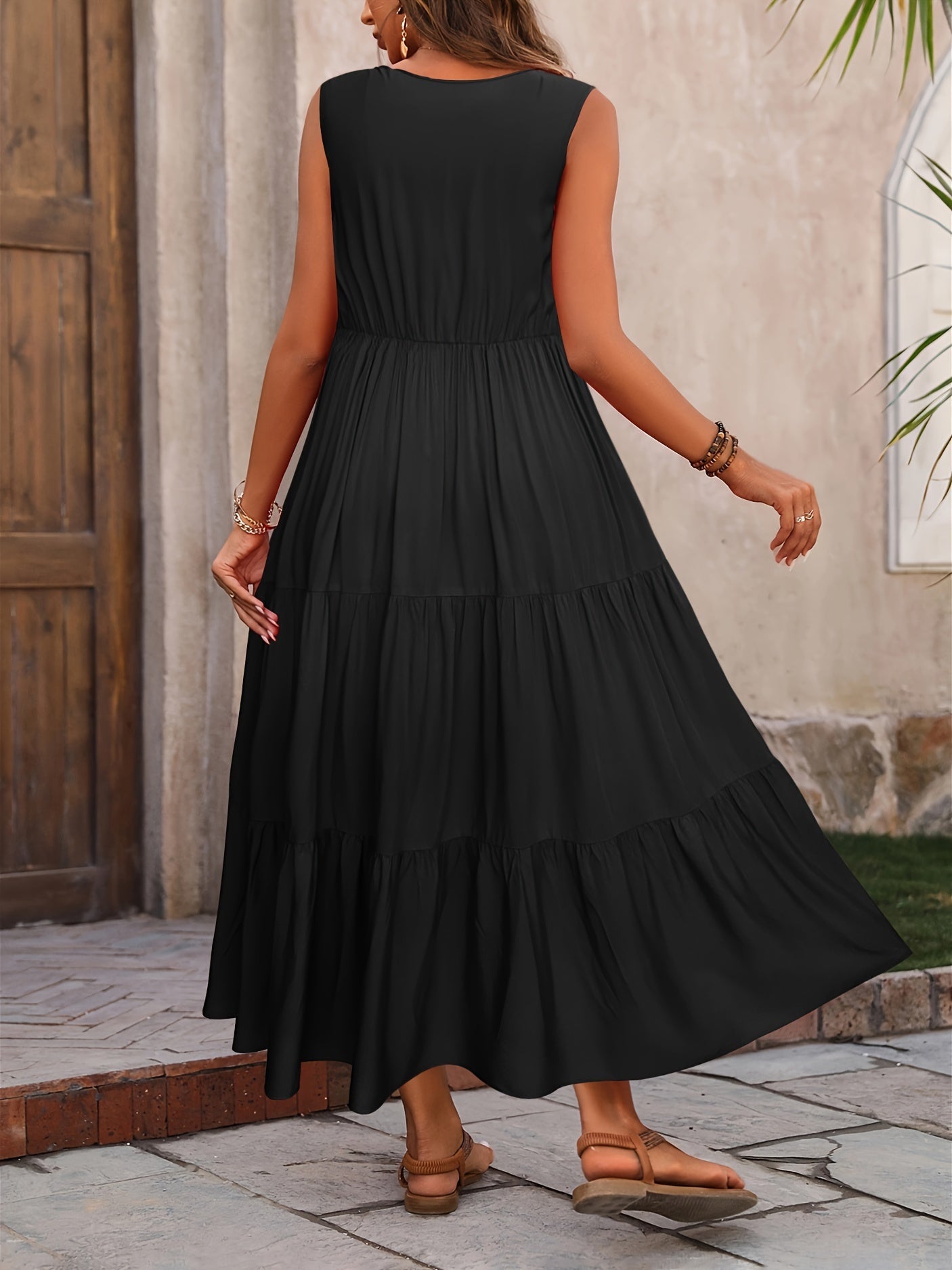 Vellaria Dress – Chic Women's Sleeveless Long Summer Dress with Ruffles and Flowing Fabric