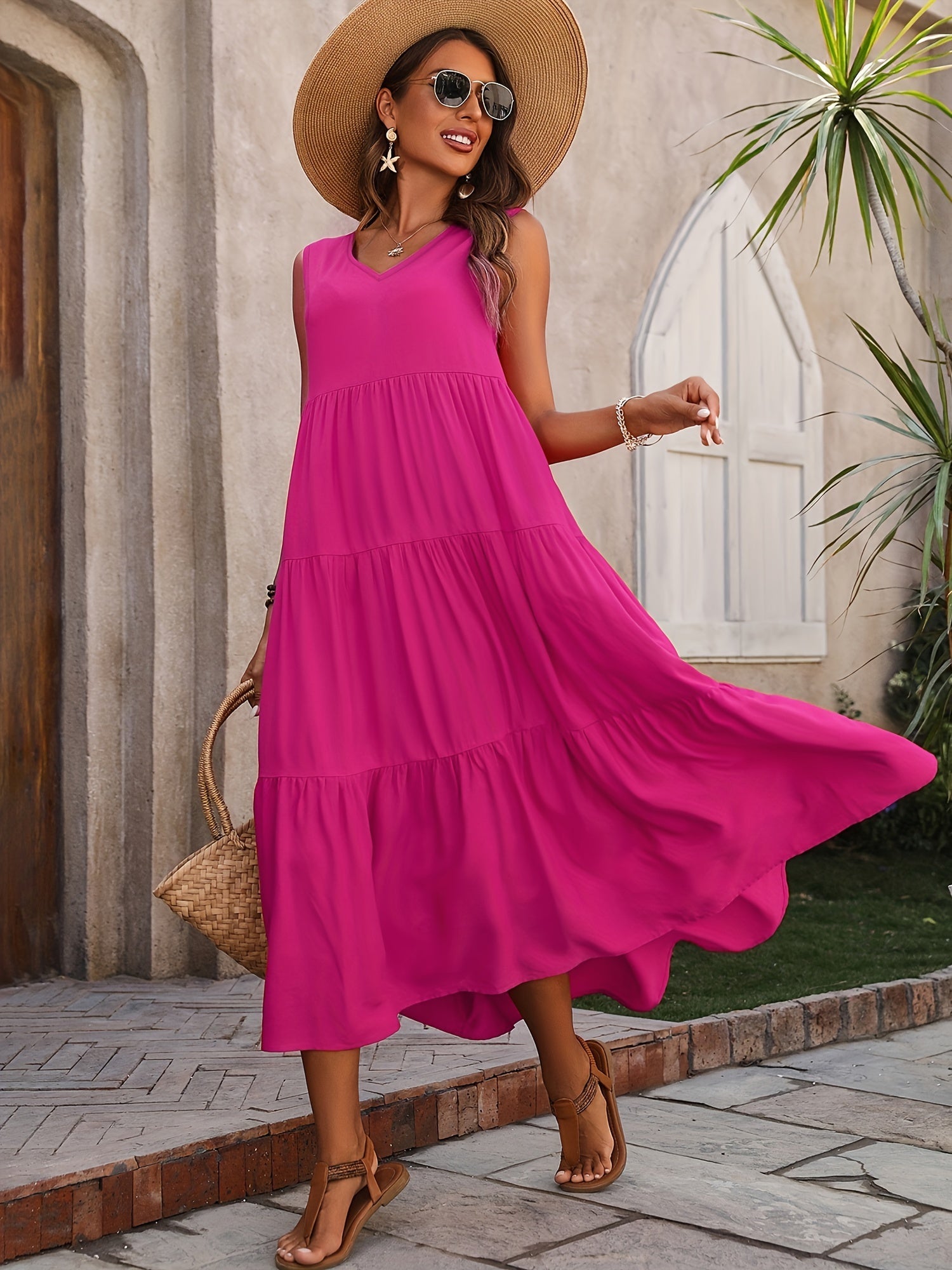 Vellaria Dress – Chic Women's Sleeveless Long Summer Dress with Ruffles and Flowing Fabric