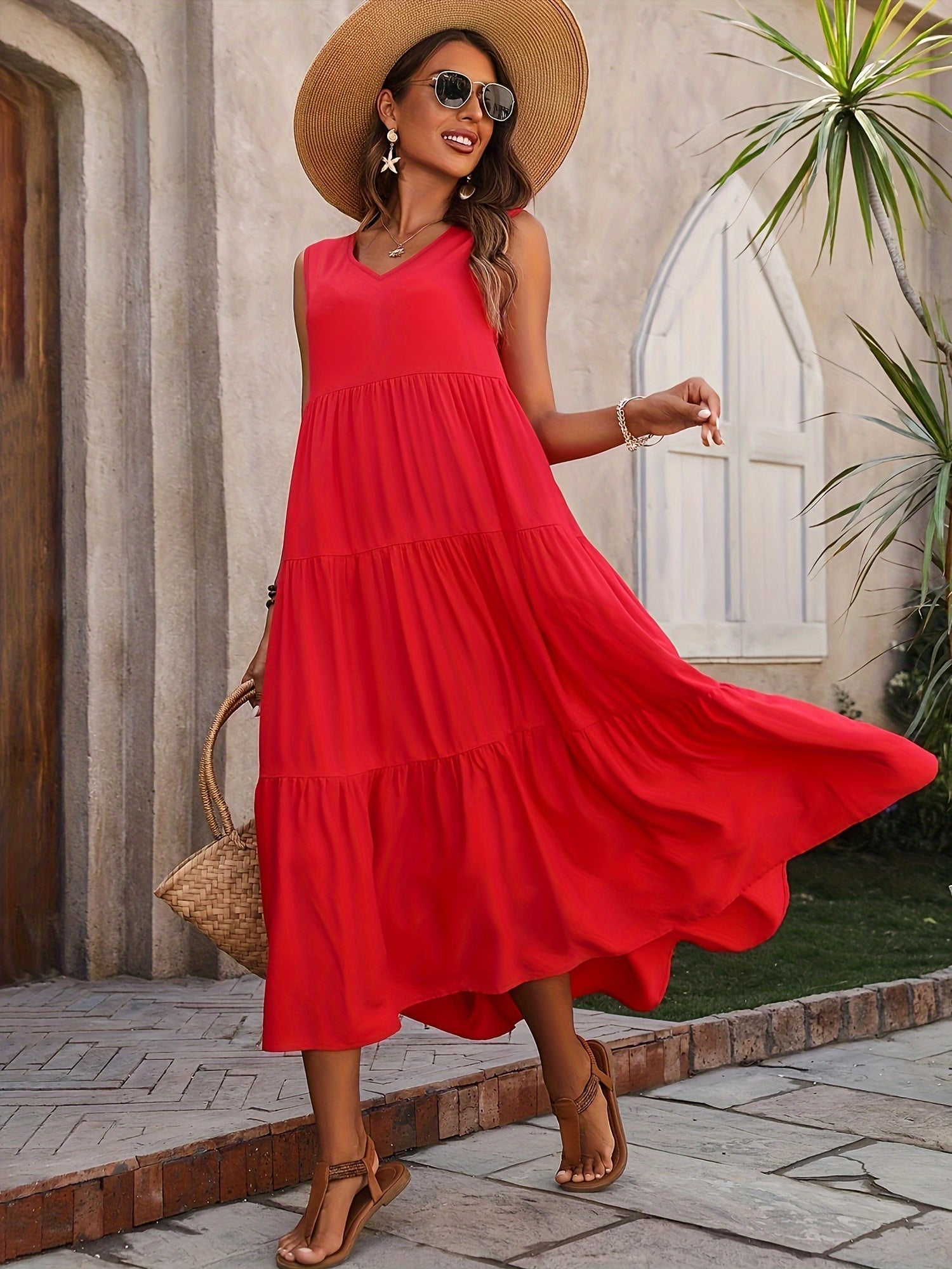Vellaria Dress – Chic Women's Sleeveless Long Summer Dress with Ruffles and Flowing Fabric