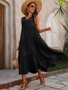 Vellaria Dress – Chic Women's Sleeveless Long Summer Dress with Ruffles and Flowing Fabric
