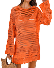 Vianney Women's Beach Dress – Transparent Crochet Dress, Elegant Summer Mesh Cover-Up