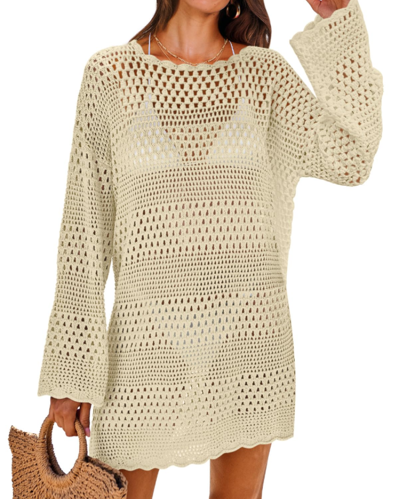 Vianney Women's Beach Dress – Transparent Crochet Dress, Elegant Summer Mesh Cover-Up