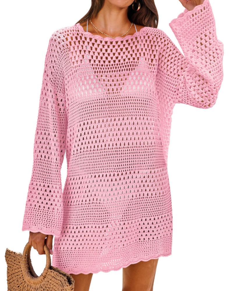 Vianney Women's Beach Dress – Transparent Crochet Dress, Elegant Summer Mesh Cover-Up