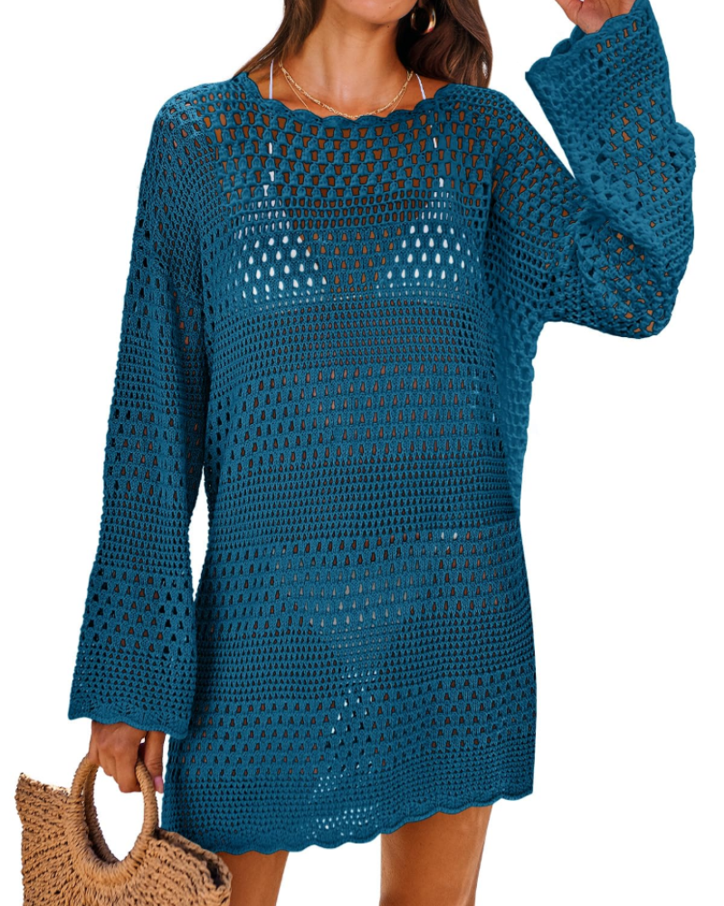 Vianney Women's Beach Dress – Transparent Crochet Dress, Elegant Summer Mesh Cover-Up