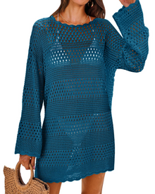 Vianney Women's Beach Dress – Transparent Crochet Dress, Elegant Summer Mesh Cover-Up